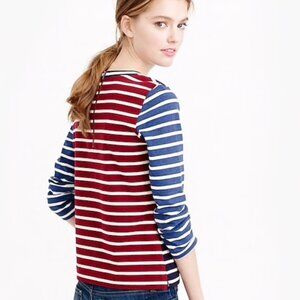 J.Crew Mixed Stripe 3/4 Sleeve Shirt Women's Size XXS Red/White/Blue